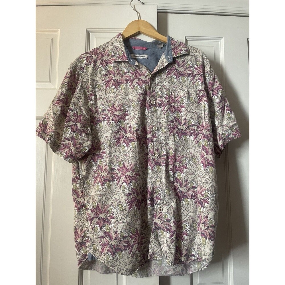 Tommy Bahama Mens Large Hawaiian Shirt Short Sleeve Floral Palm Tropical